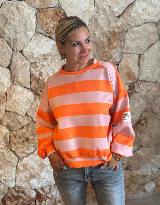 PERFECT STRIPE Pullover – Orange/Rosa