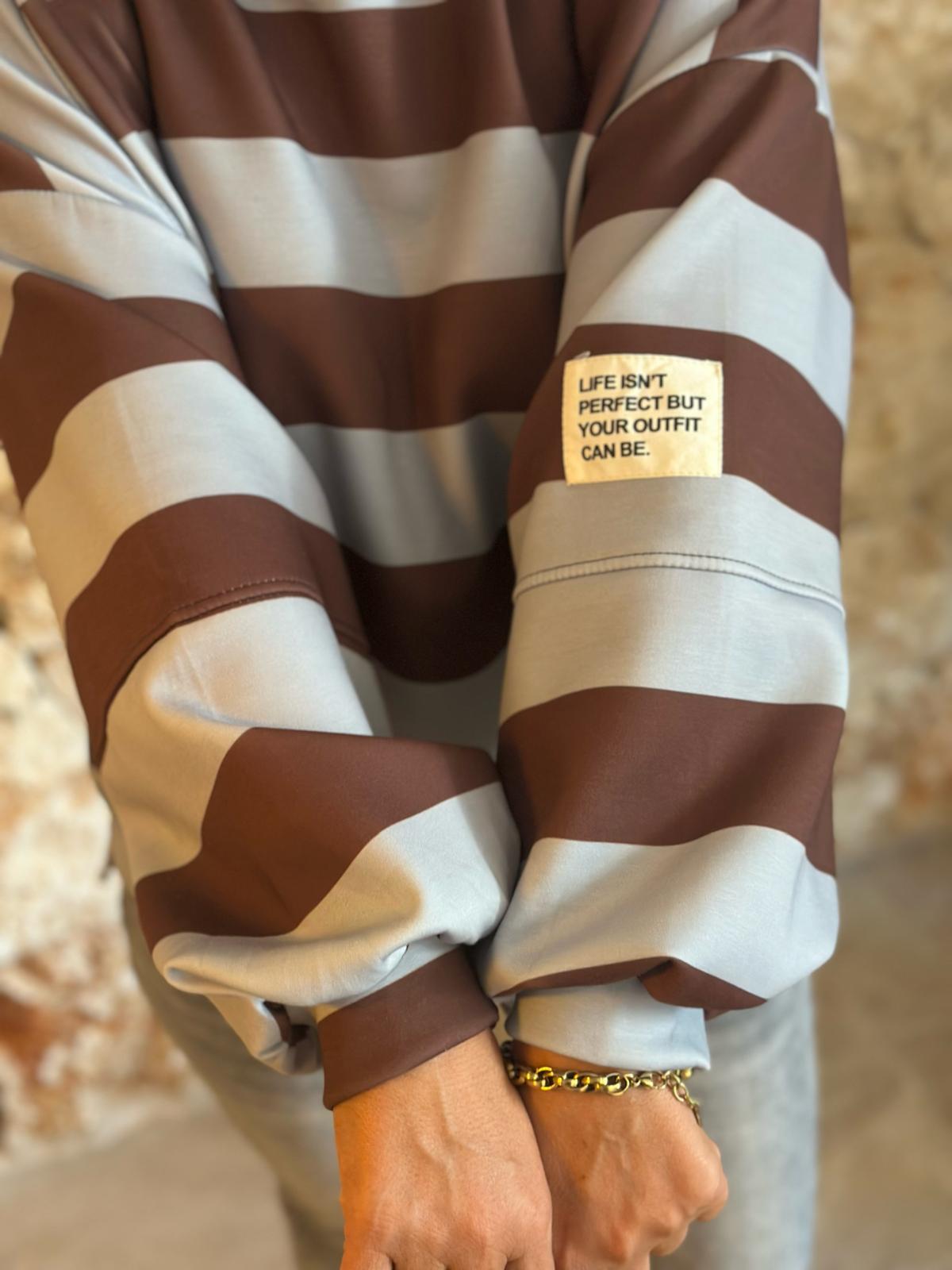PERFECT STRIPE Pullover – Chocolate/Blau
