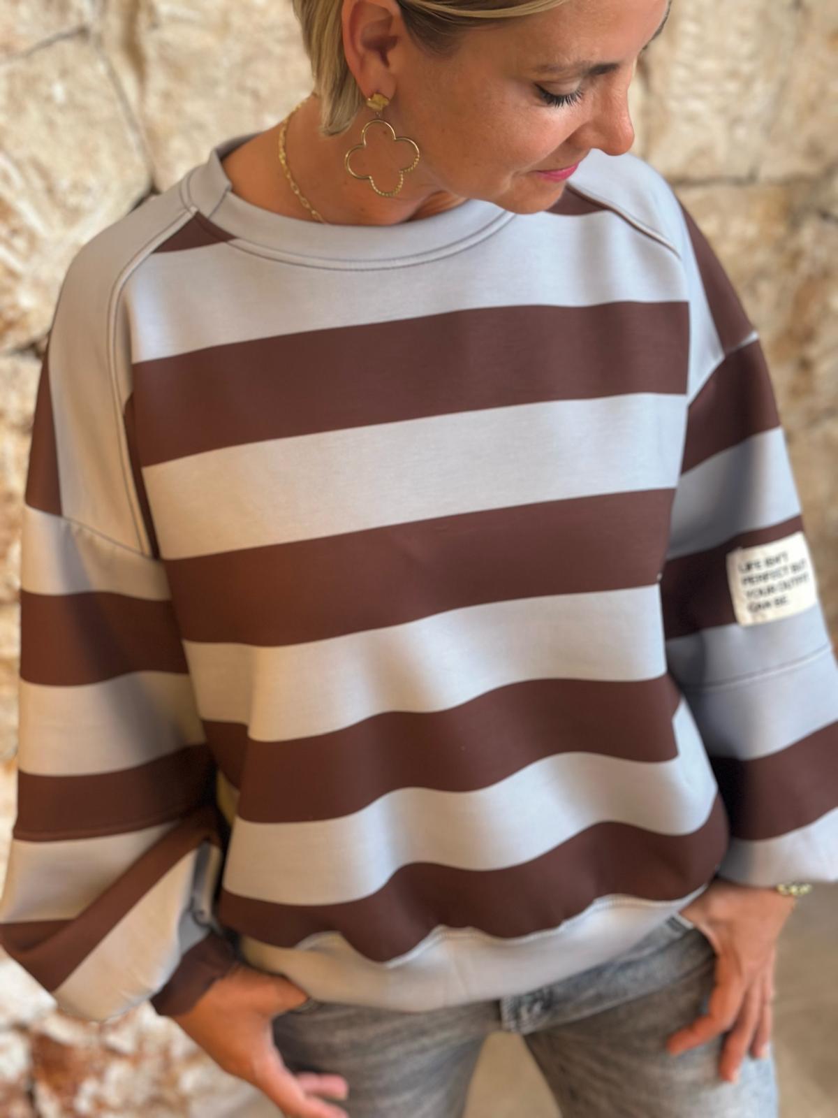 PERFECT STRIPE Pullover – Chocolate/Blau
