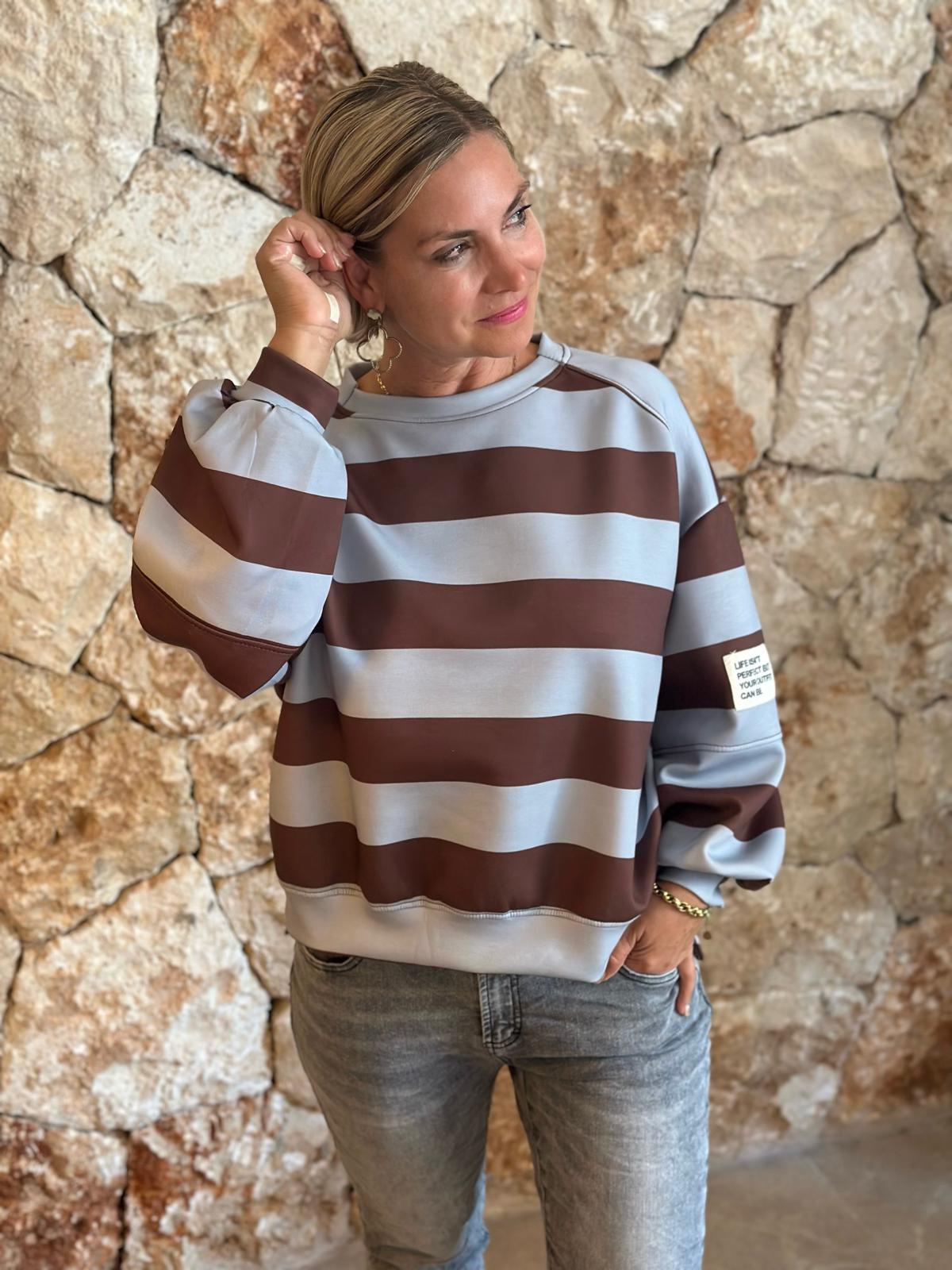 PERFECT STRIPE Pullover – Chocolate/Blau