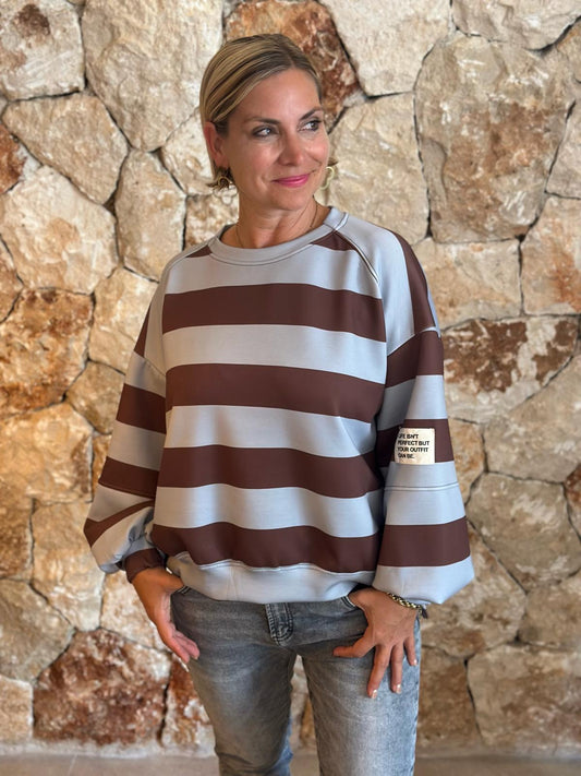 PERFECT STRIPE Pullover – Chocolate/Blau