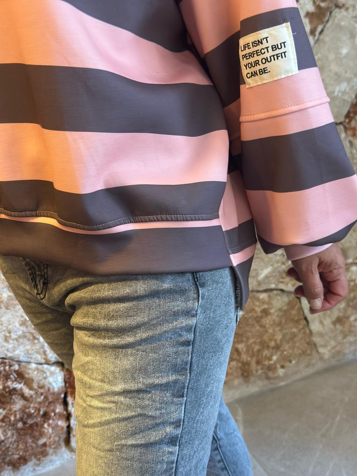 PERFECT STRIPE Pullover – Taupé/Rosé