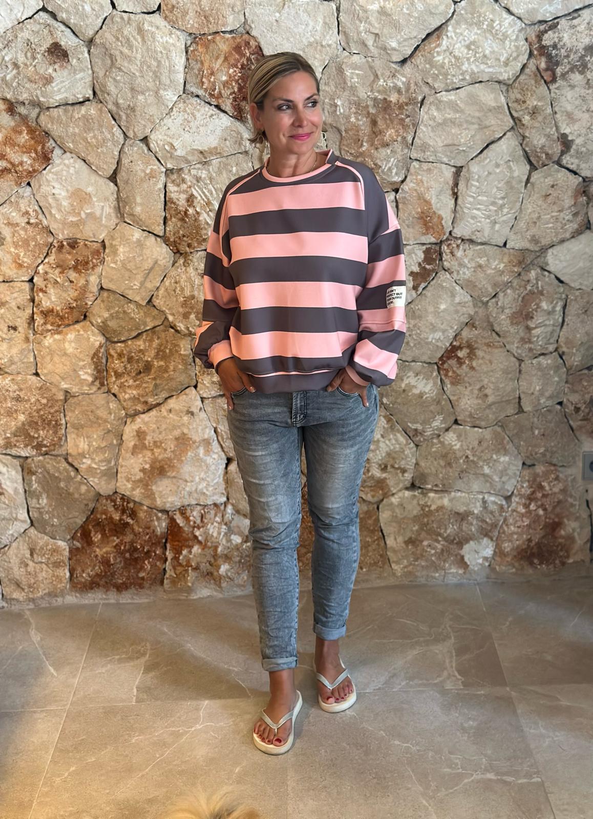 PERFECT STRIPE Pullover – Taupé/Rosé