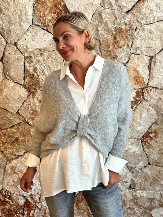Sweet Bow Strickpullover – Grau