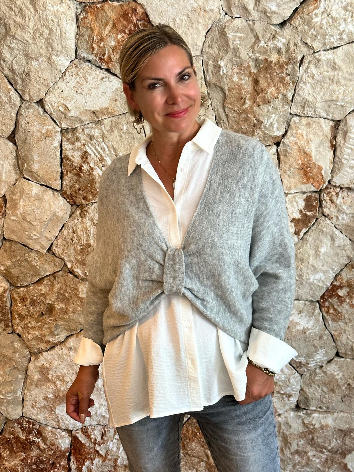 Sweet Bow Strickpullover – Grau