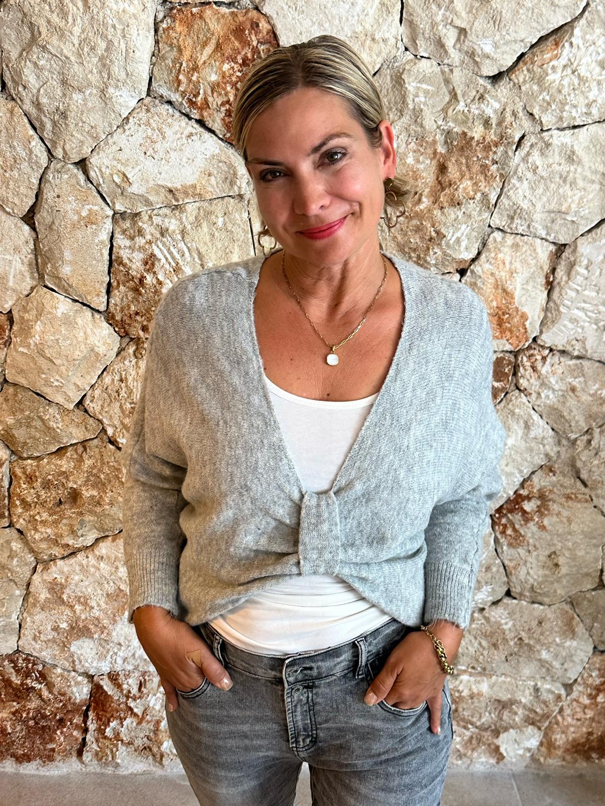 Sweet Bow Strickpullover – Grau