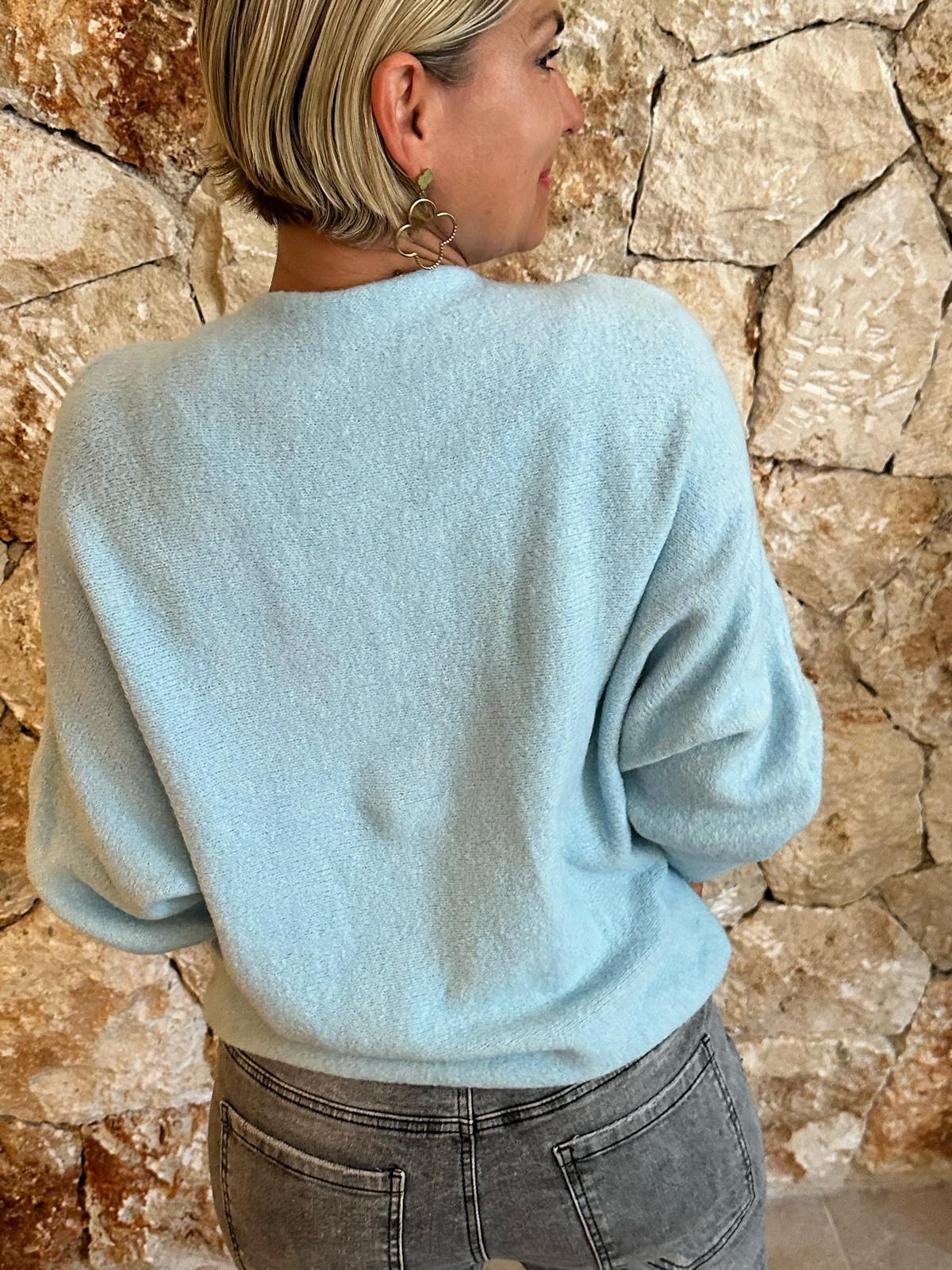 Sweet Bow Strickpullover – Hellblau