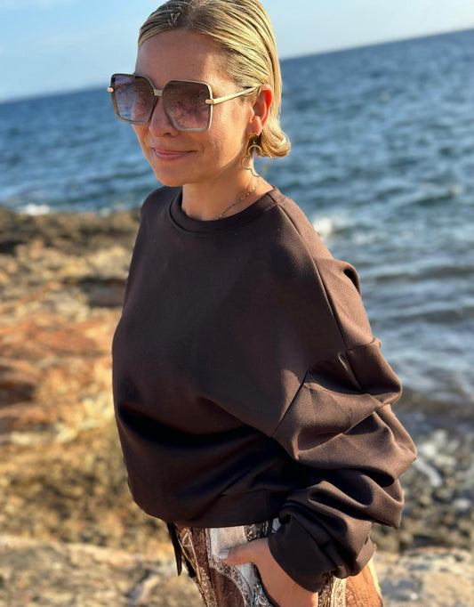 RUFFLE MOOD – Sweatshirt mit Statement-Ärmeln in Chocolate