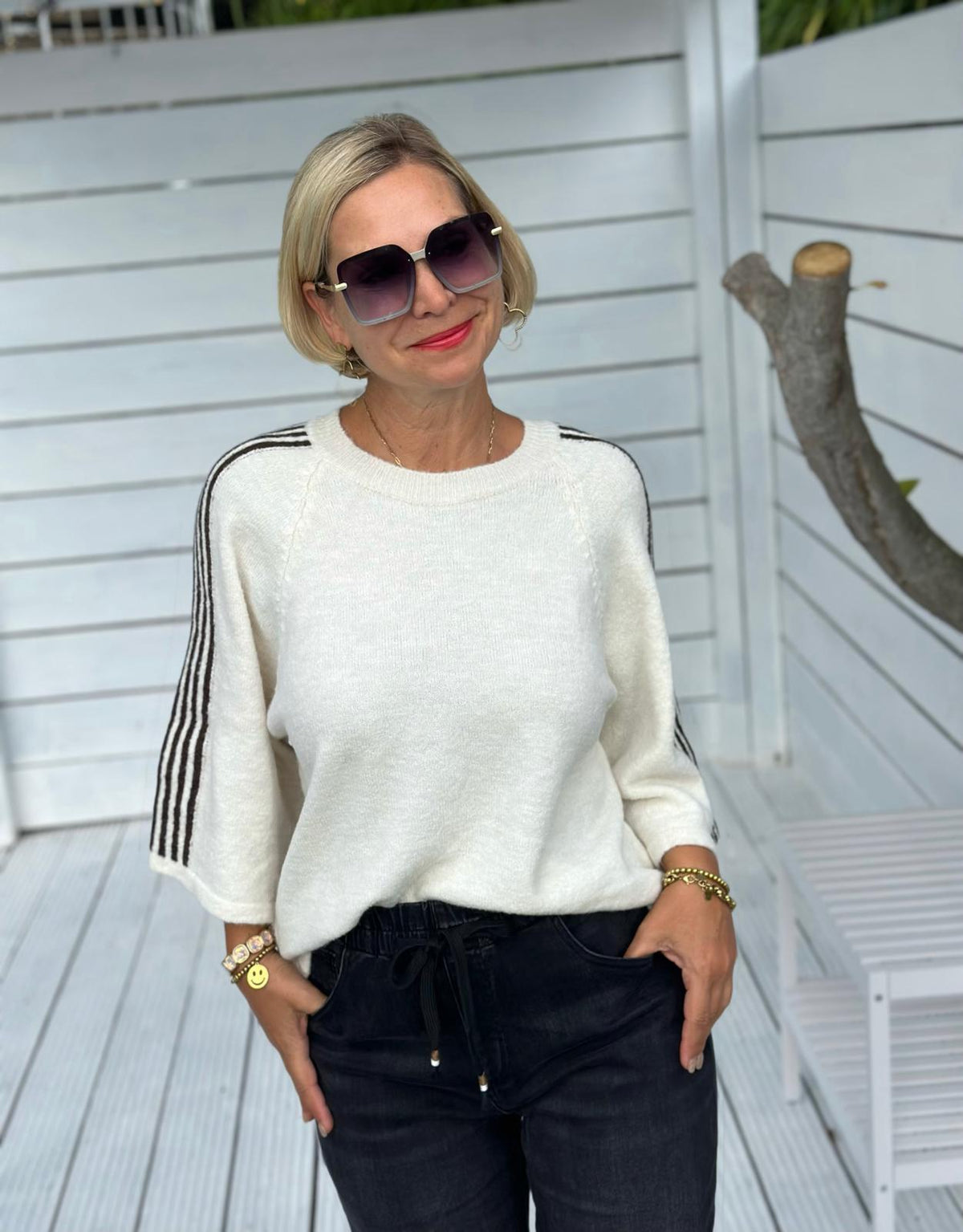 Sporty Stripe Knit – Cream