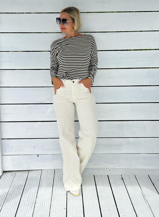 Cream Cord Wide Leg Jeans
