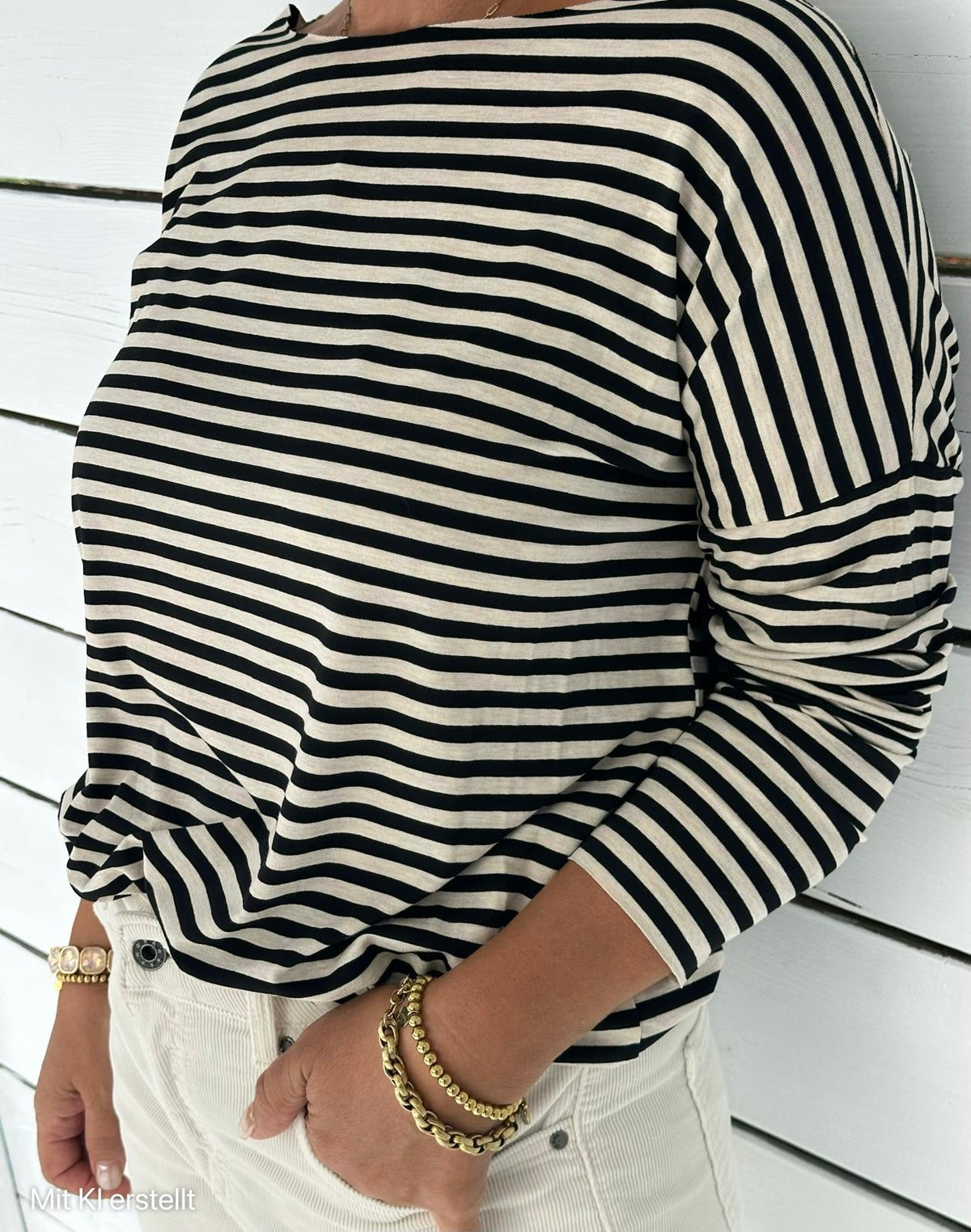 Soft Stripe Oversize Shirt in Black / Toffee