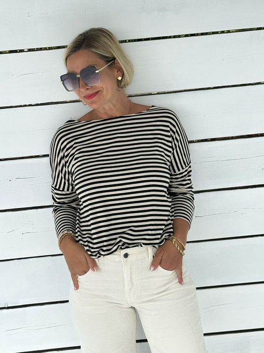 Soft Stripe Oversize Shirt in Black / Toffee