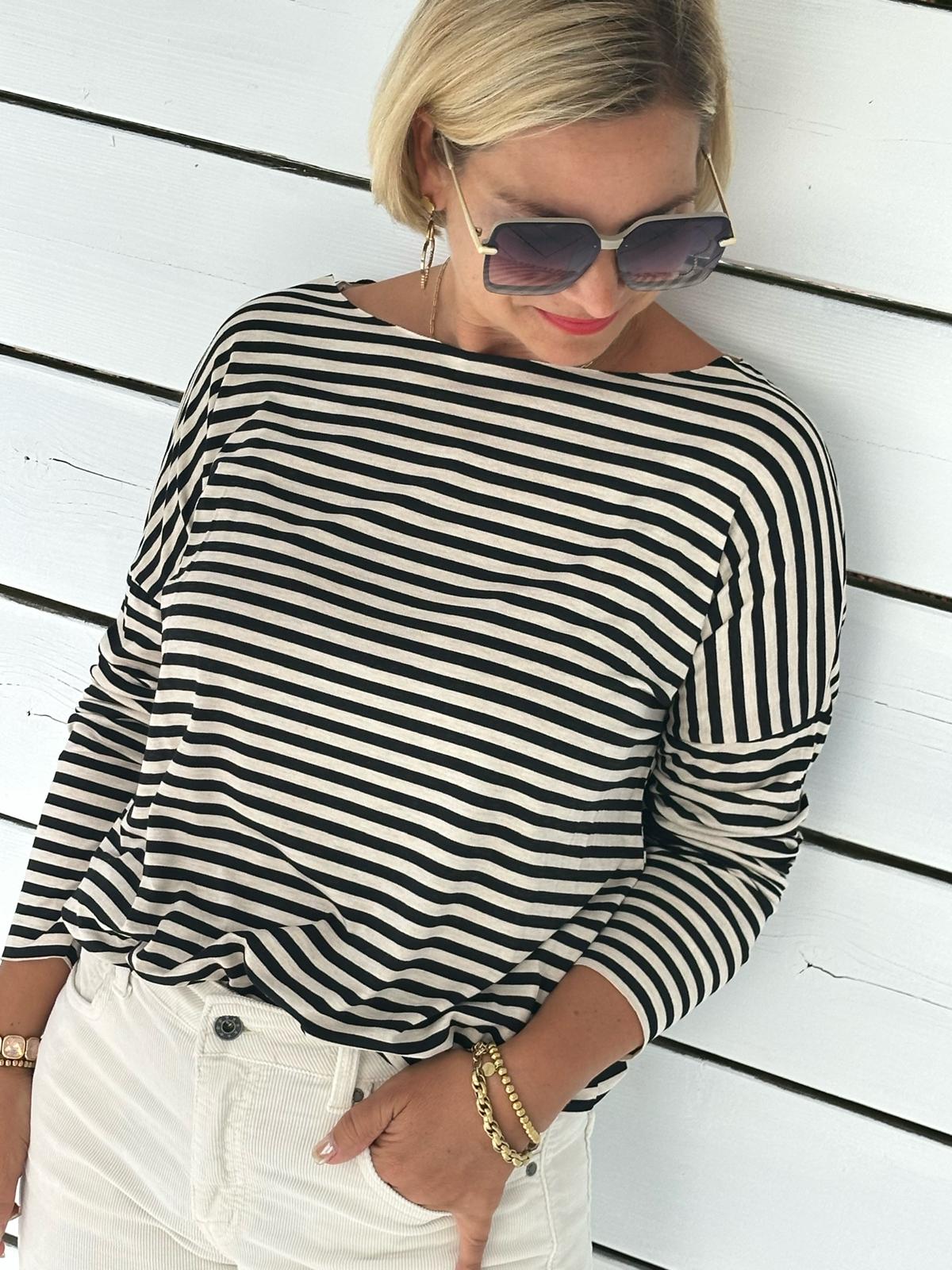 Soft Stripe Oversize Shirt in Black / Toffee