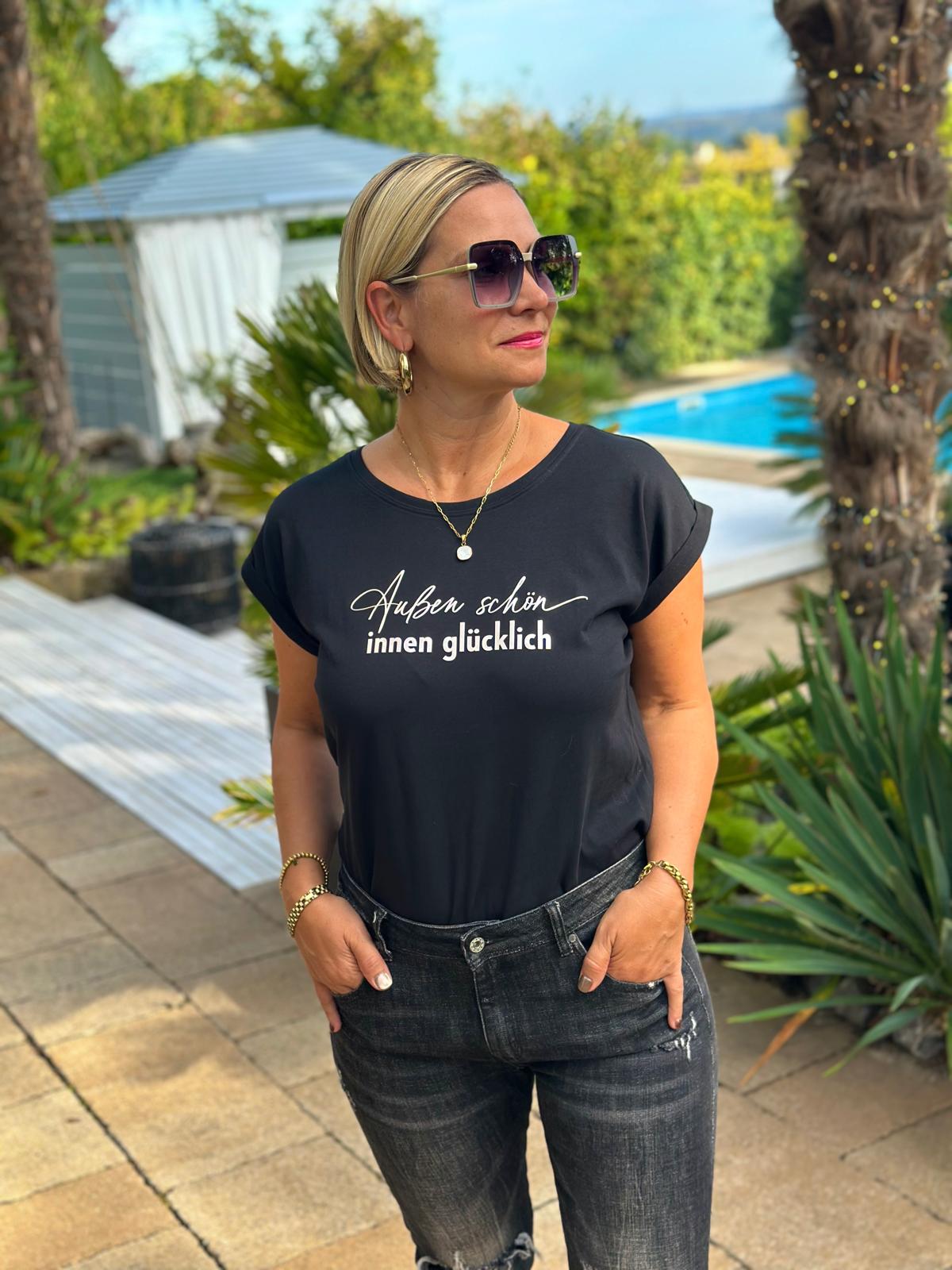 BE FAMOUS Shirt „Außen schön – innen glücklich“