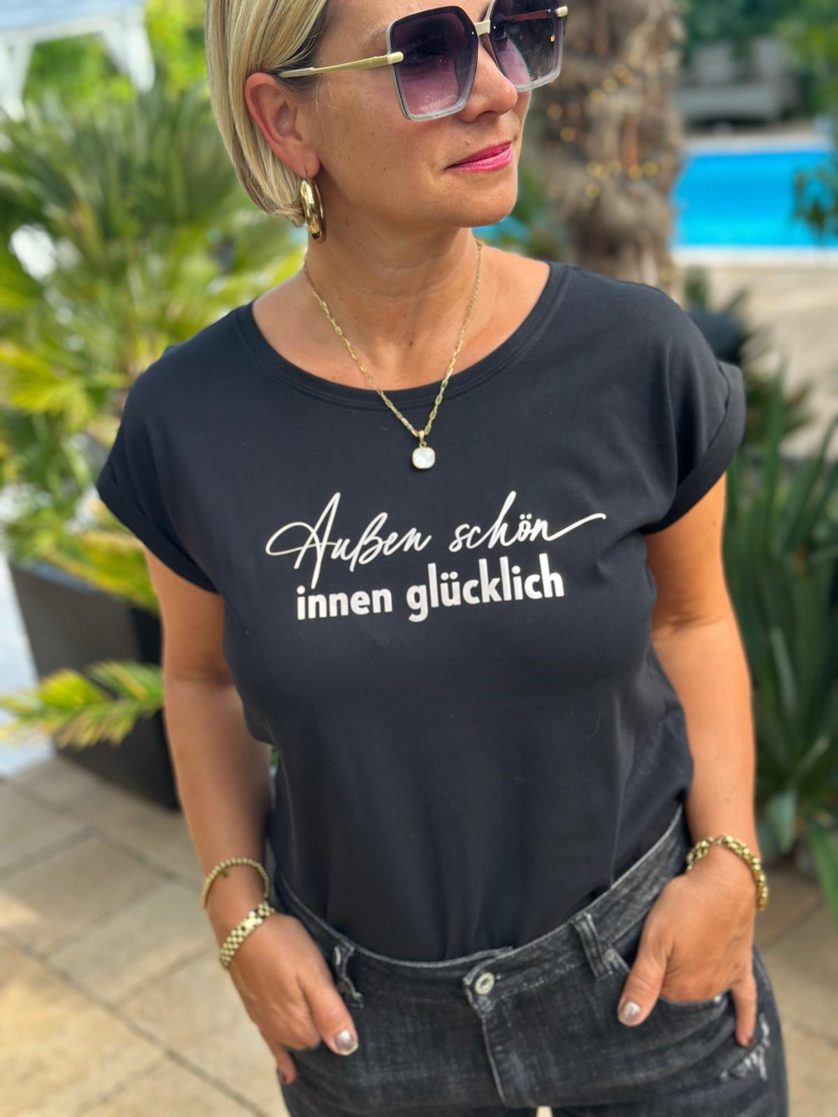 BE FAMOUS Shirt „Außen schön – innen glücklich“