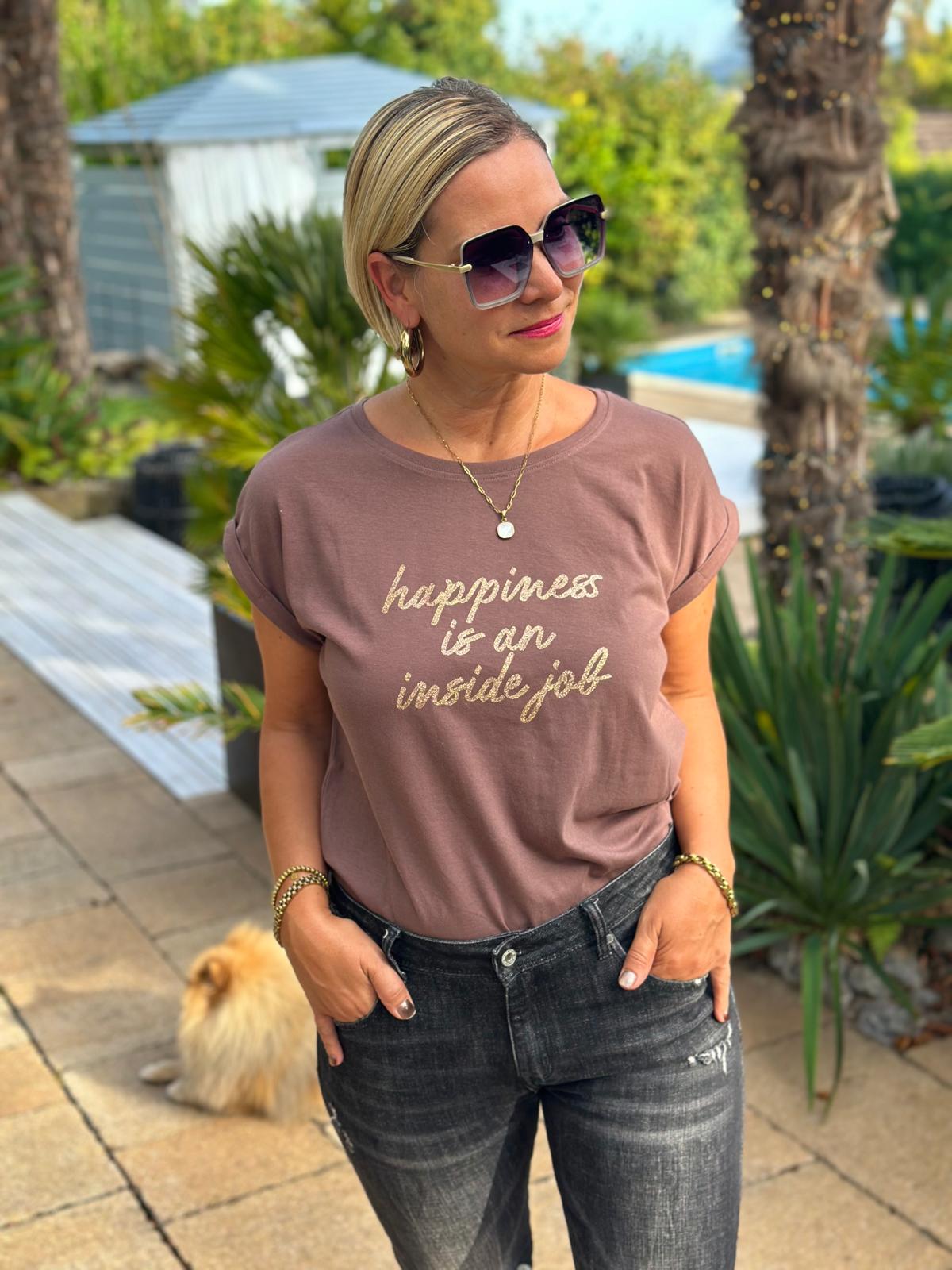 BE FAMOUS Shirt „Happiness is an Inside Job“