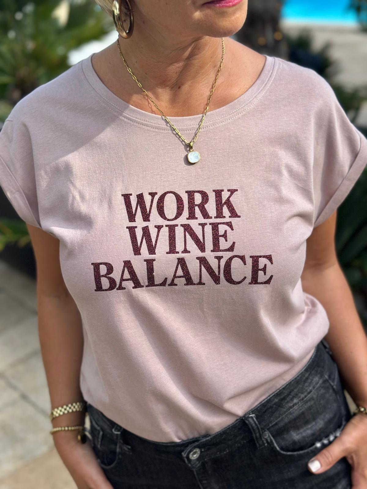 BE FAMOUS Statement Shirt „Work Wine Balance“ – Rosé