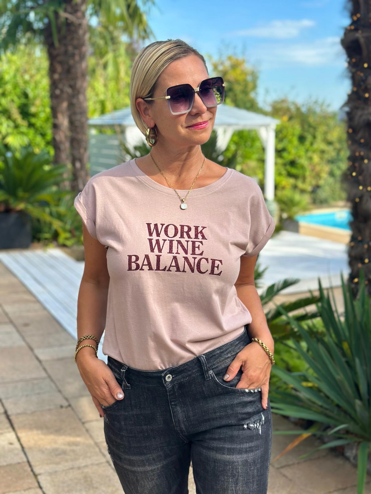 BE FAMOUS Statement Shirt „Work Wine Balance“ – Rosé