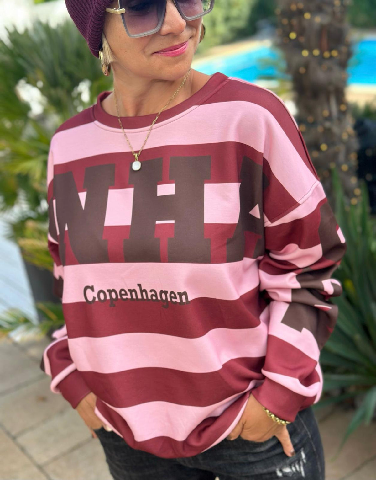 Oversize Sweatshirt „Copenhagen“ – Bordeaux/Rosé
