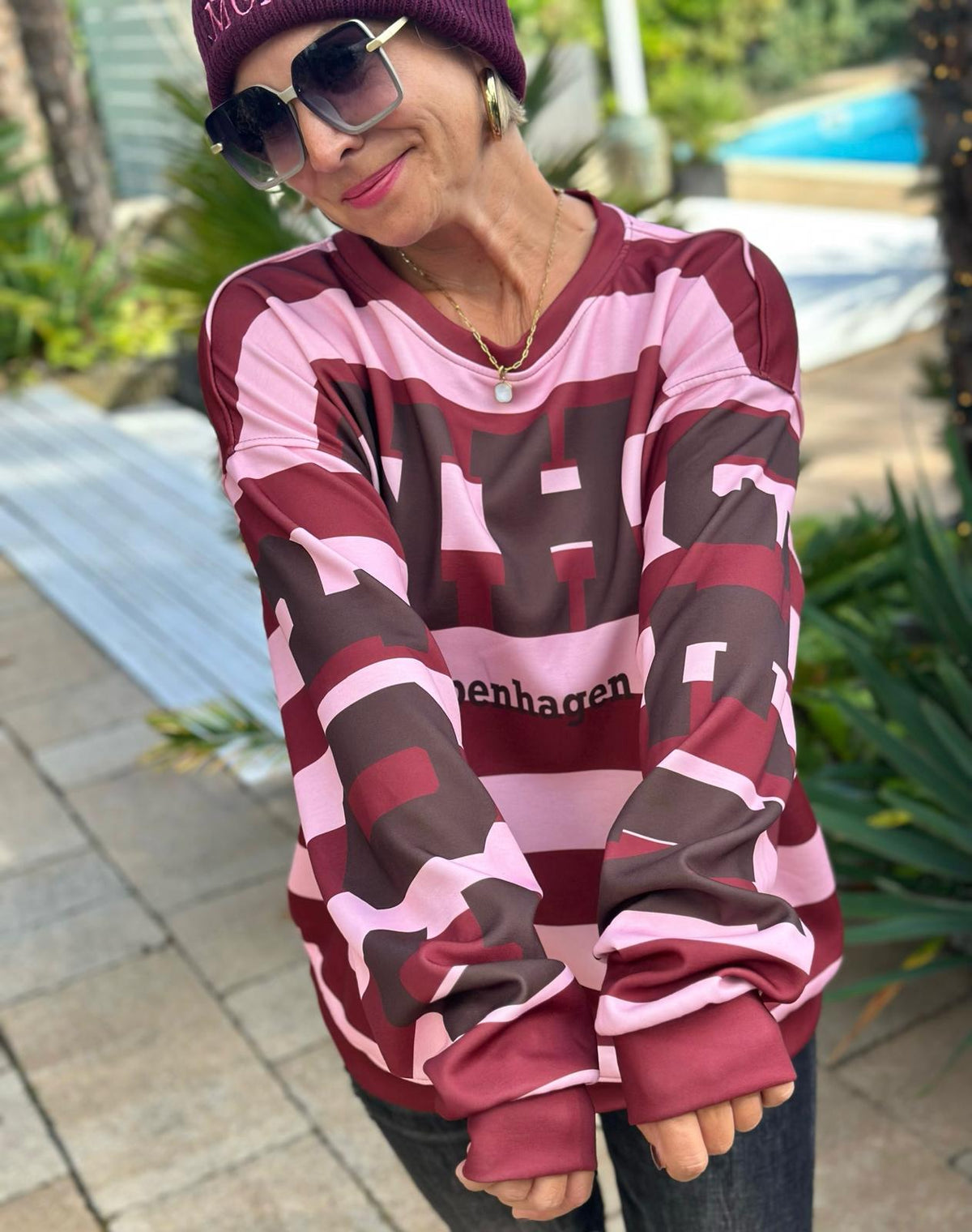 Oversize Sweatshirt „Copenhagen“ – Bordeaux/Rosé