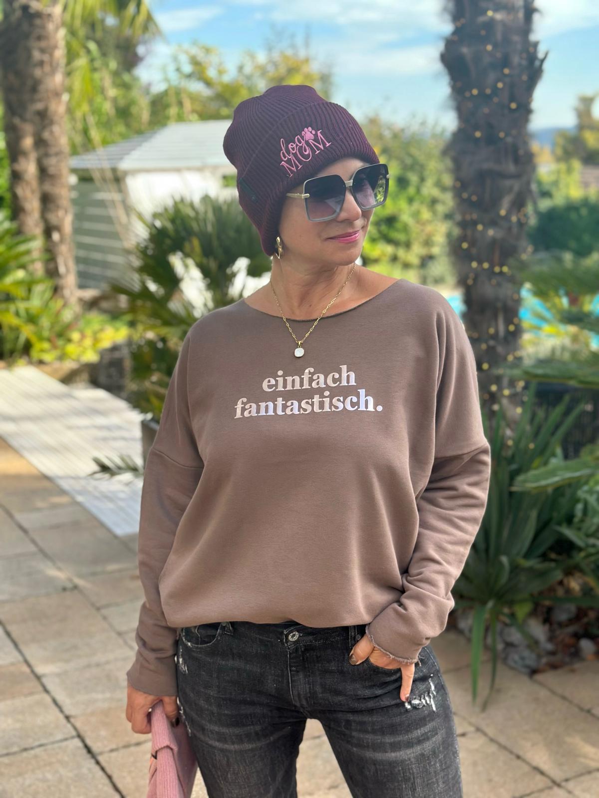BE FAMOUS „Einfach Fantastisch“ Statement Sweater – Braun