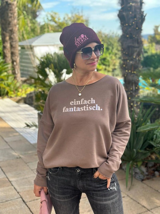 BE FAMOUS „Einfach Fantastisch“ Statement Sweater – Braun