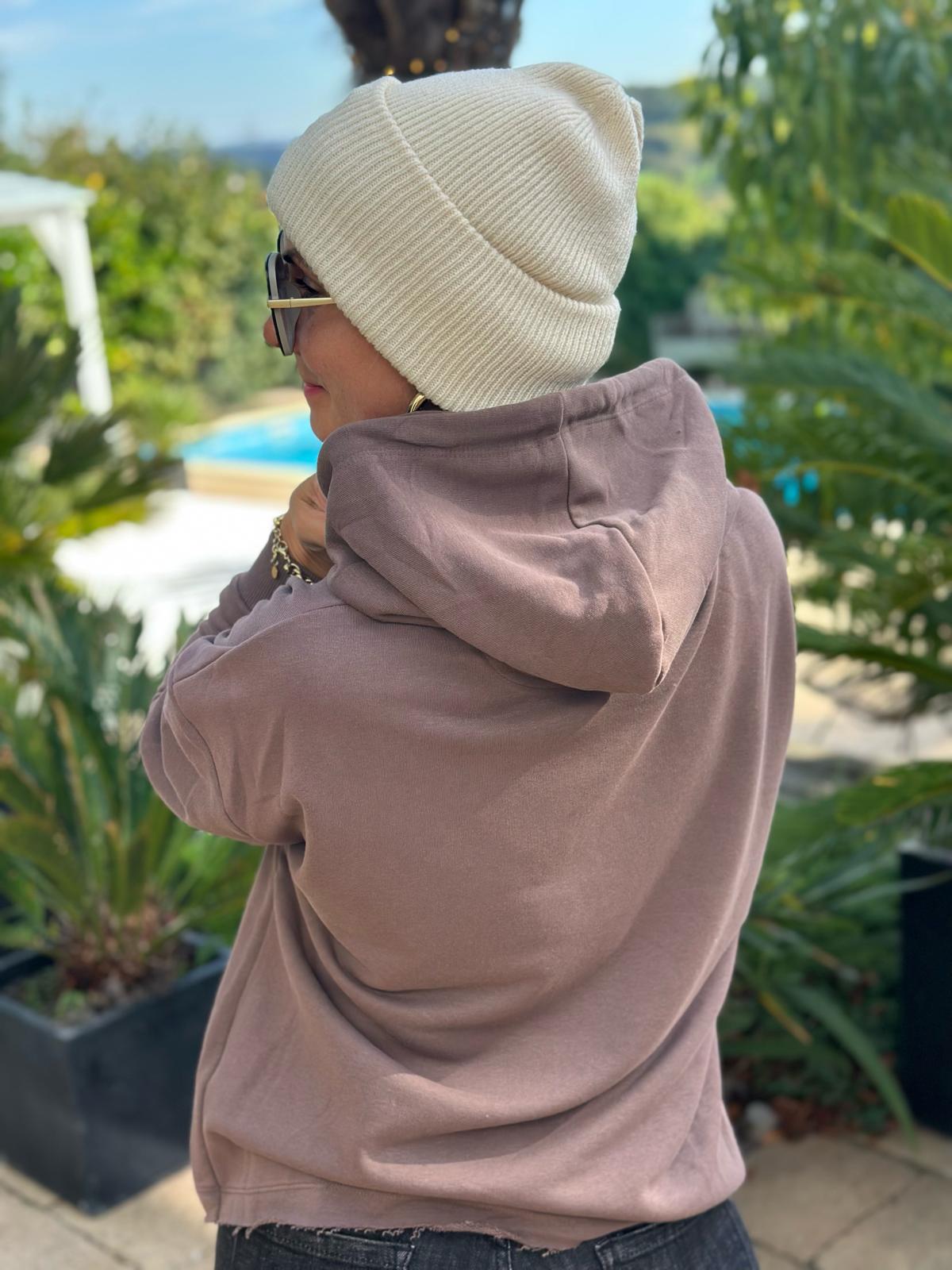 BE FAMOUS Hoodie „Dogs, Hugs & Aperol“ – Taupe