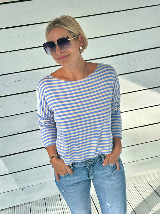 Striped Love Longsleeve – Hellblau/Beige
