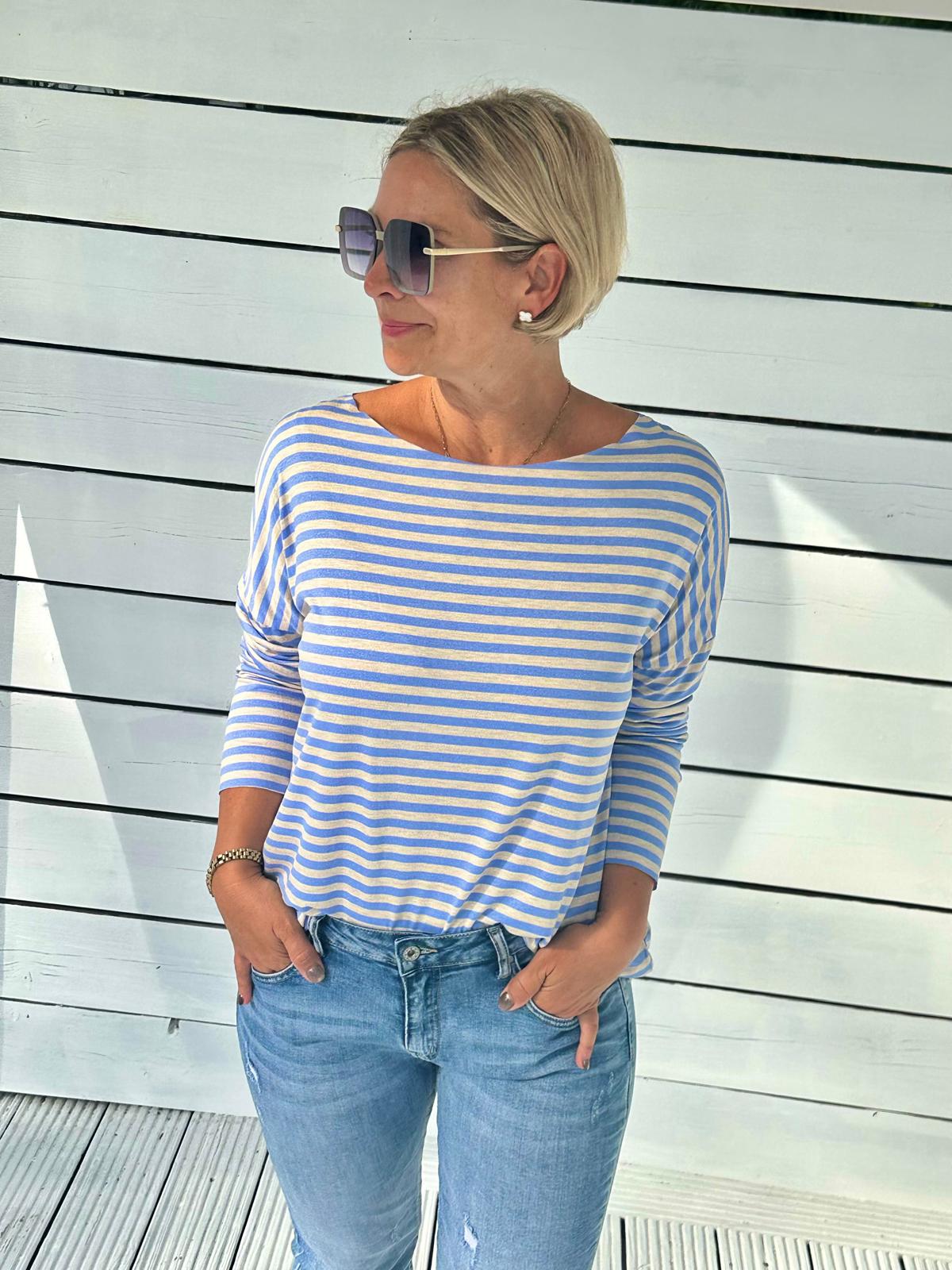 Striped Love Longsleeve – Hellblau/Beige