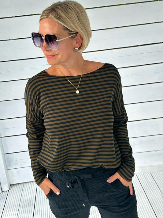 Striped Love Longsleeve – Khaki/Schwarz