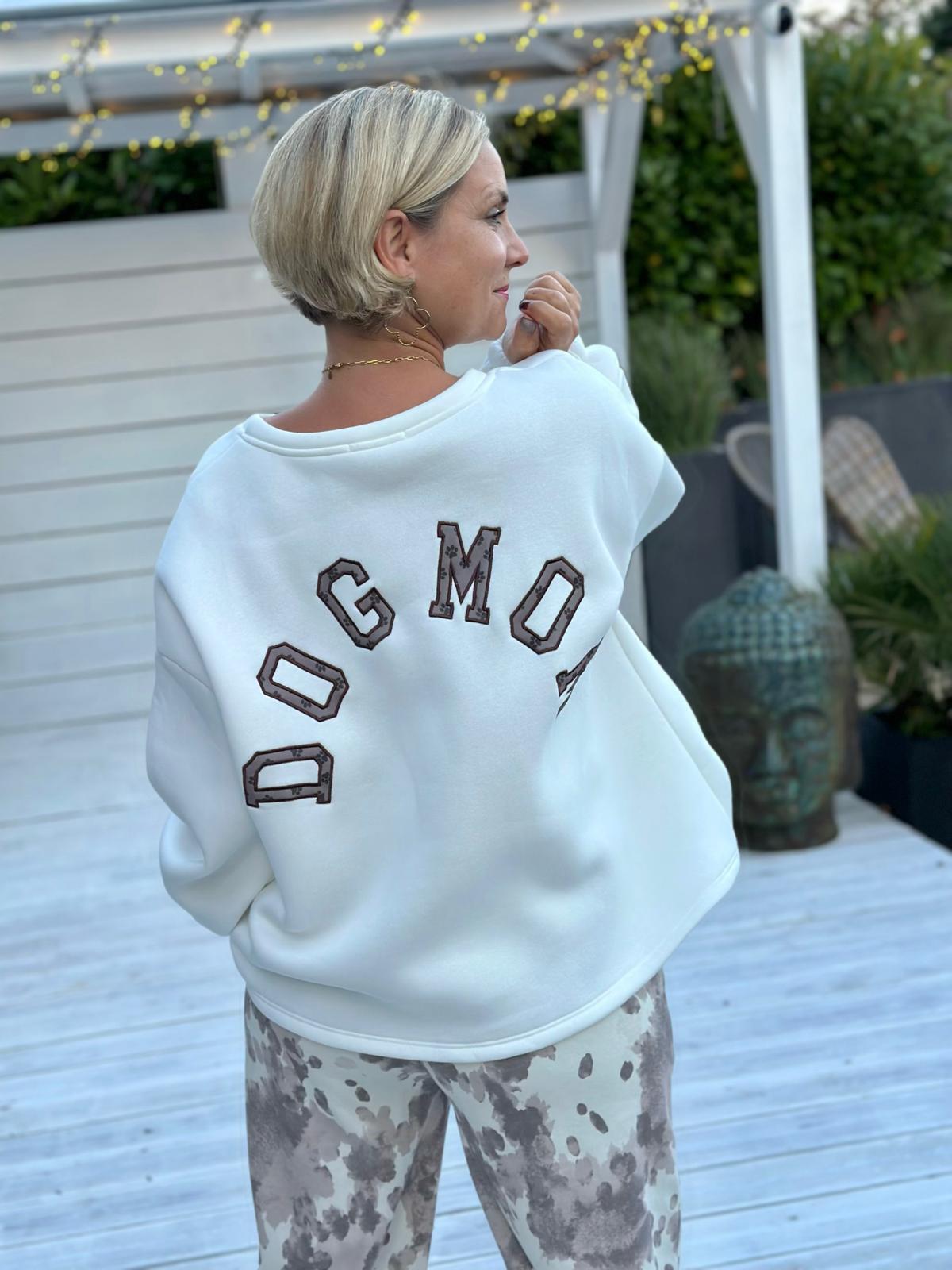 DOG MOM Oversize Sweater mit Pfoten-Details – Cremeweiß