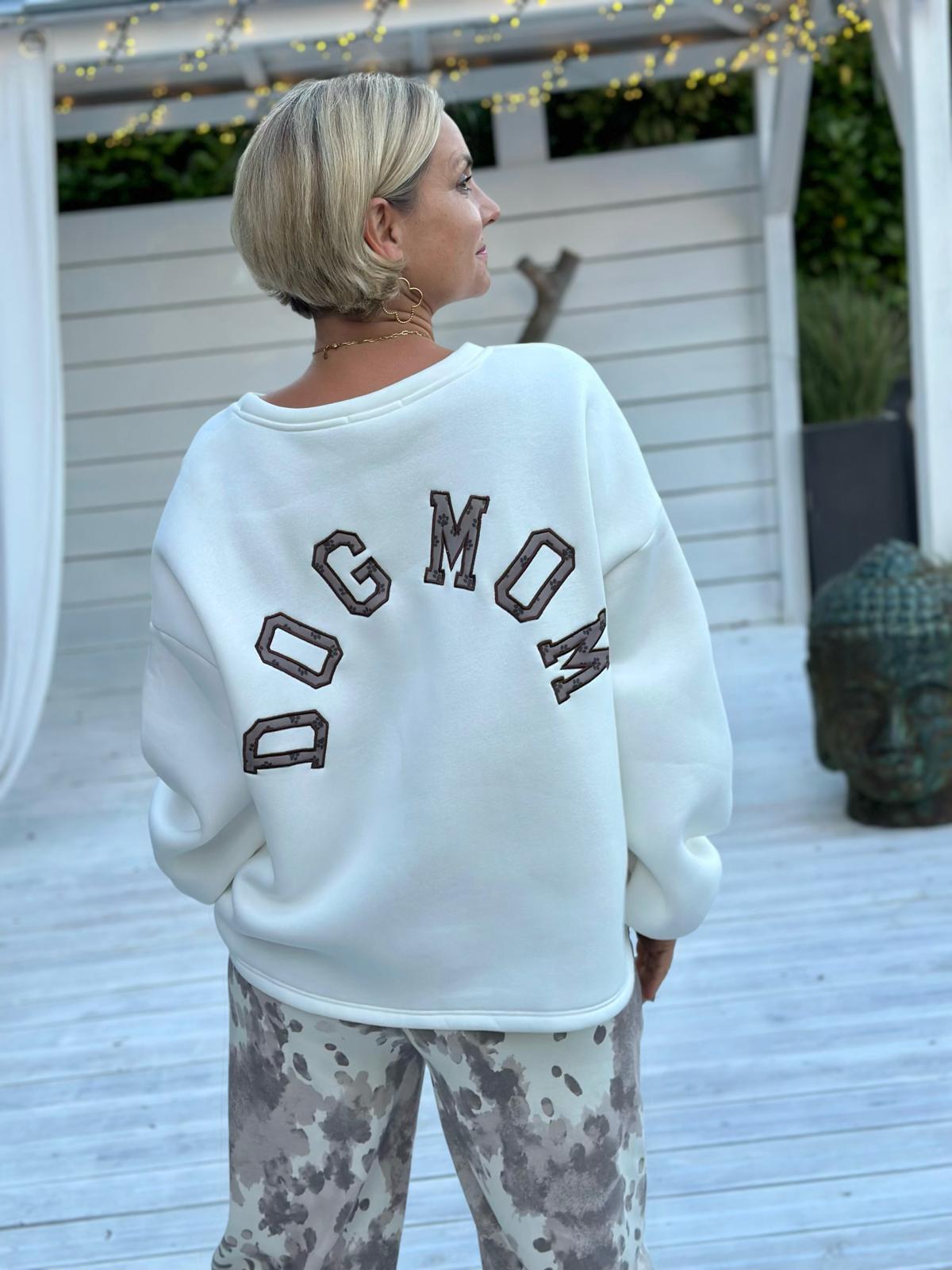 DOG MOM Oversize Sweater mit Pfoten-Details – Cremeweiß