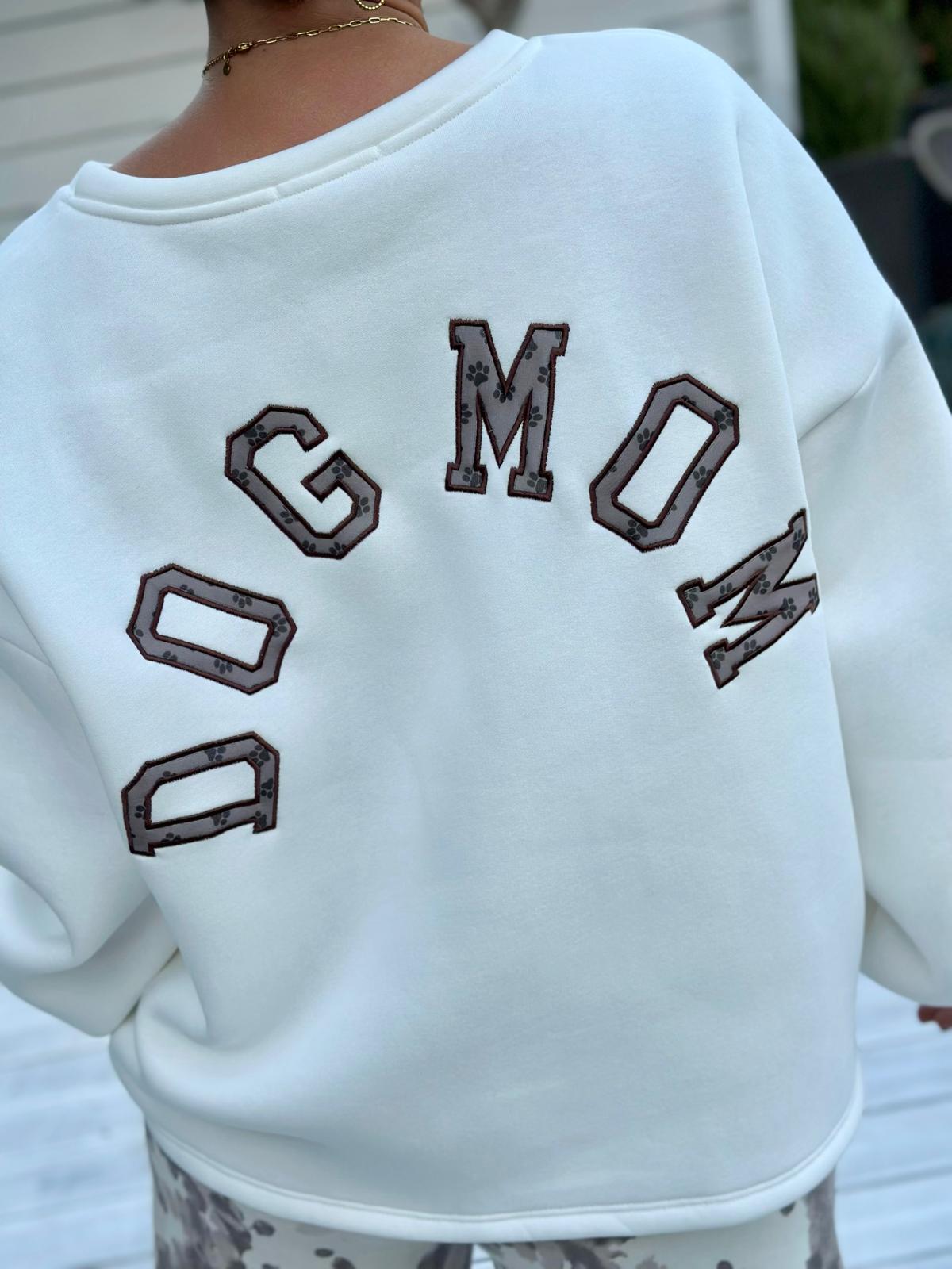 DOG MOM Oversize Sweater mit Pfoten-Details – Cremeweiß