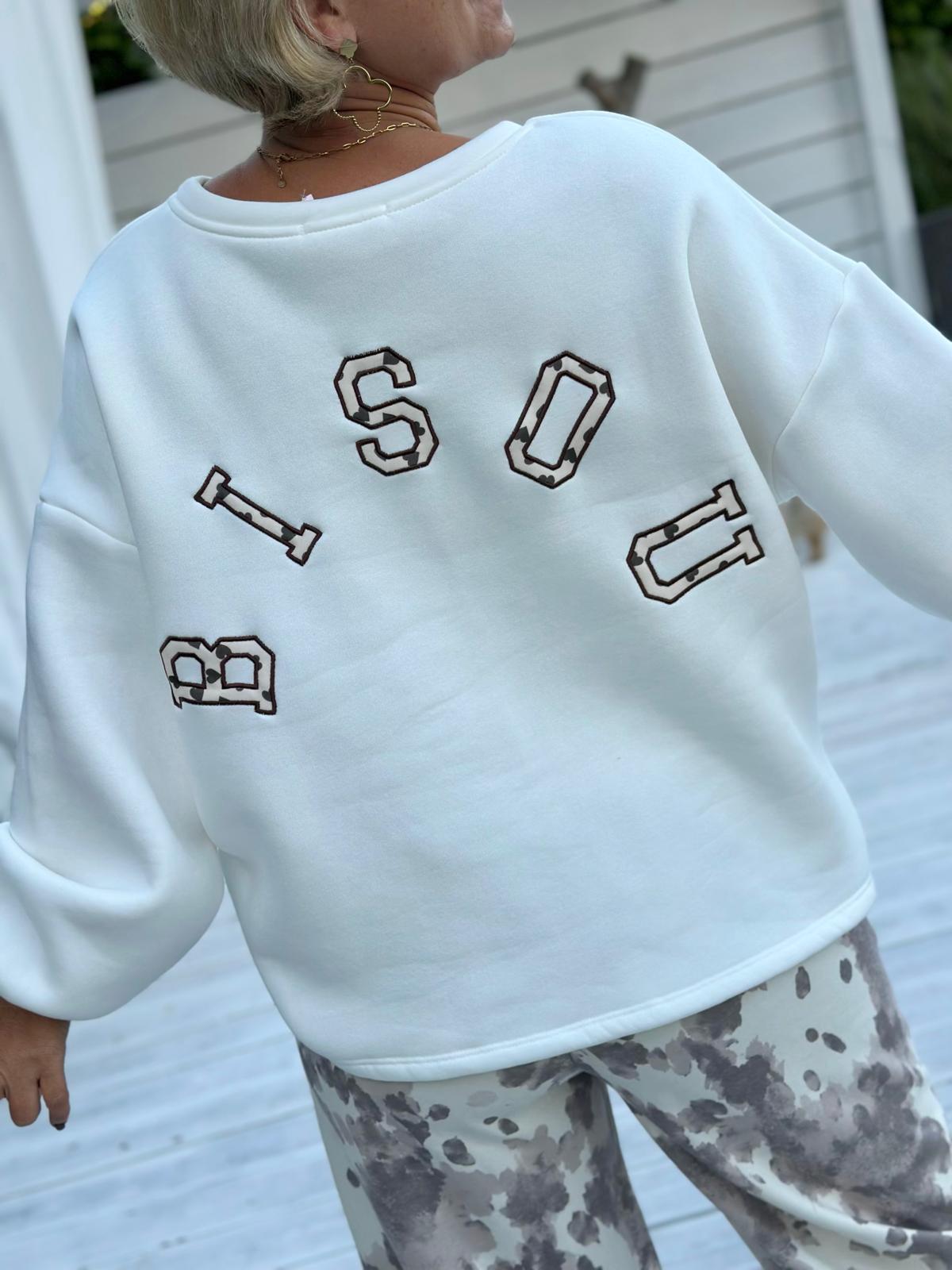 BISOUS Oversize Sweatshirt mit Herzchen-Applikation – Weiß
