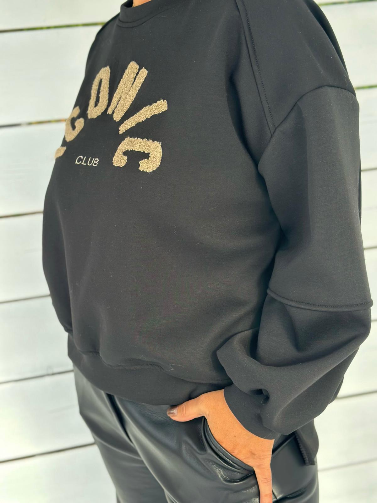 ICONIC CLUB Sweatshirt mit Teddy-Stickerei – Schwarz