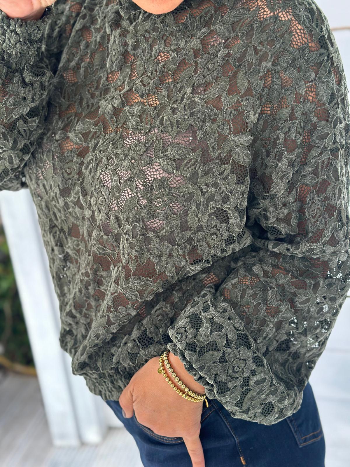 Spitzenbluse „Romantic Lace“ – Khaki