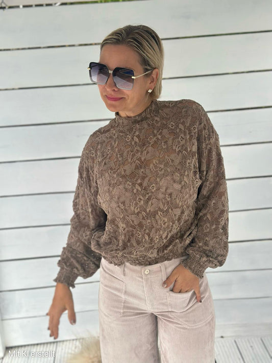 Spitzenbluse „Romantic Lace“ – Taupe