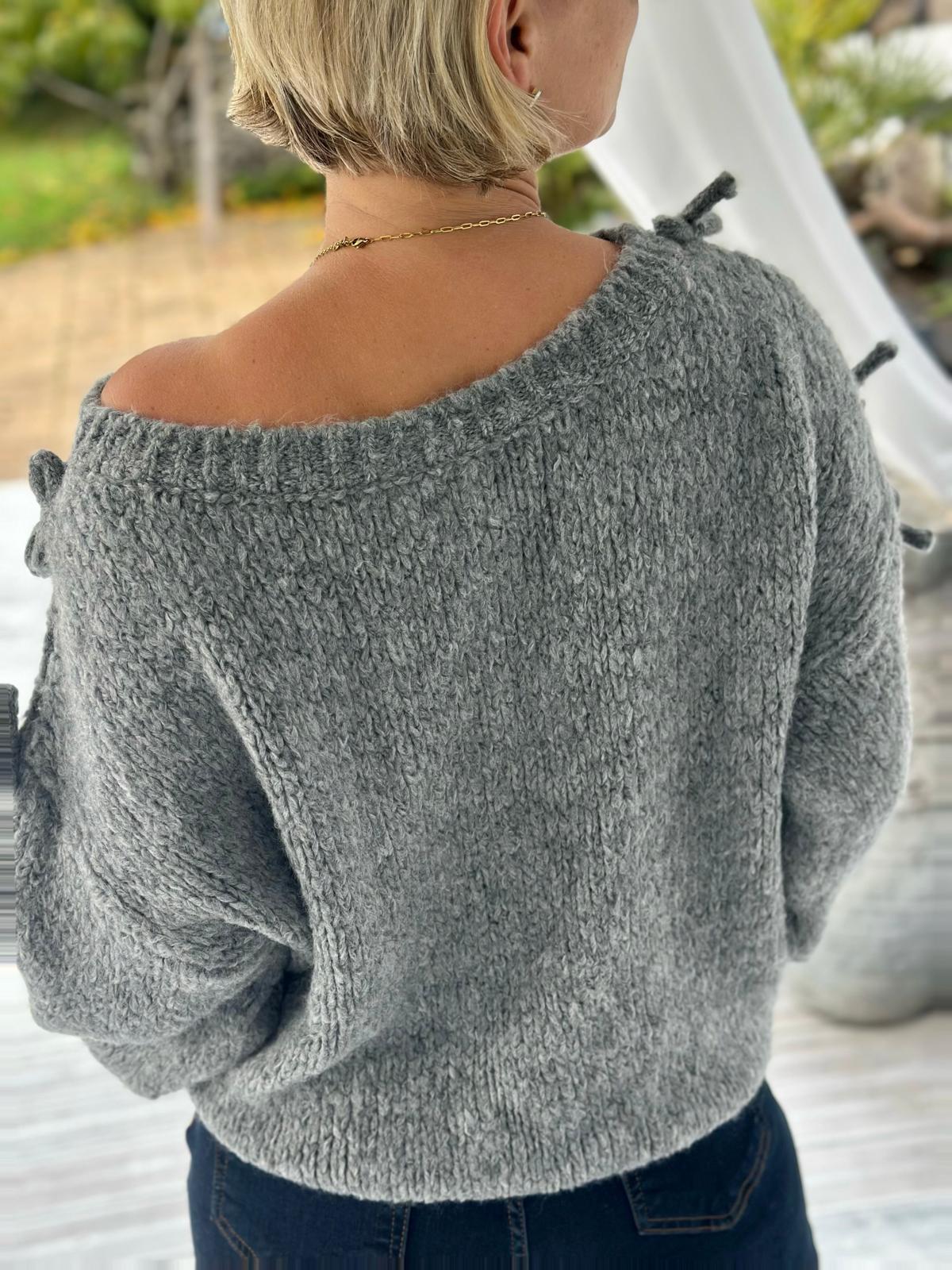 Strickpullover „Bow Detail“ mit Schleifenärmeln – Grau