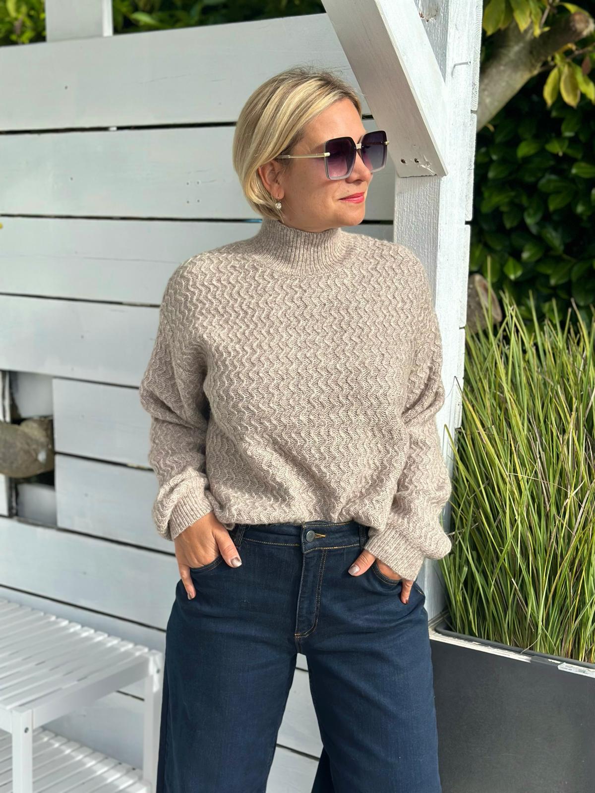 LEVETEE Strickpullover mit Wellenmuster & Stehkragen