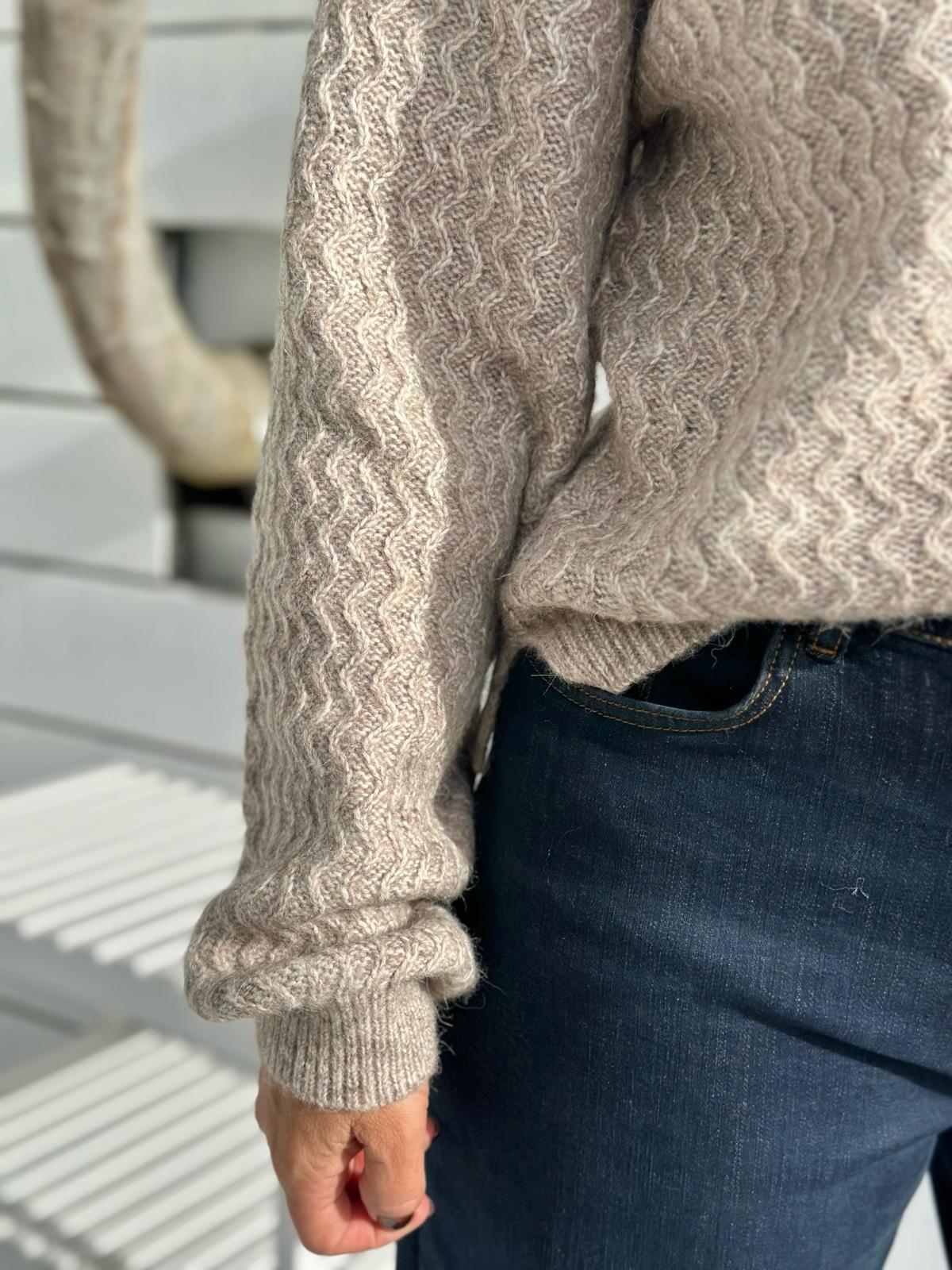 LEVETEE Strickpullover mit Wellenmuster & Stehkragen