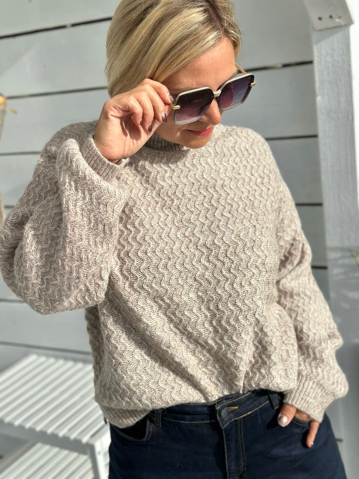 LEVETEE Strickpullover mit Wellenmuster & Stehkragen