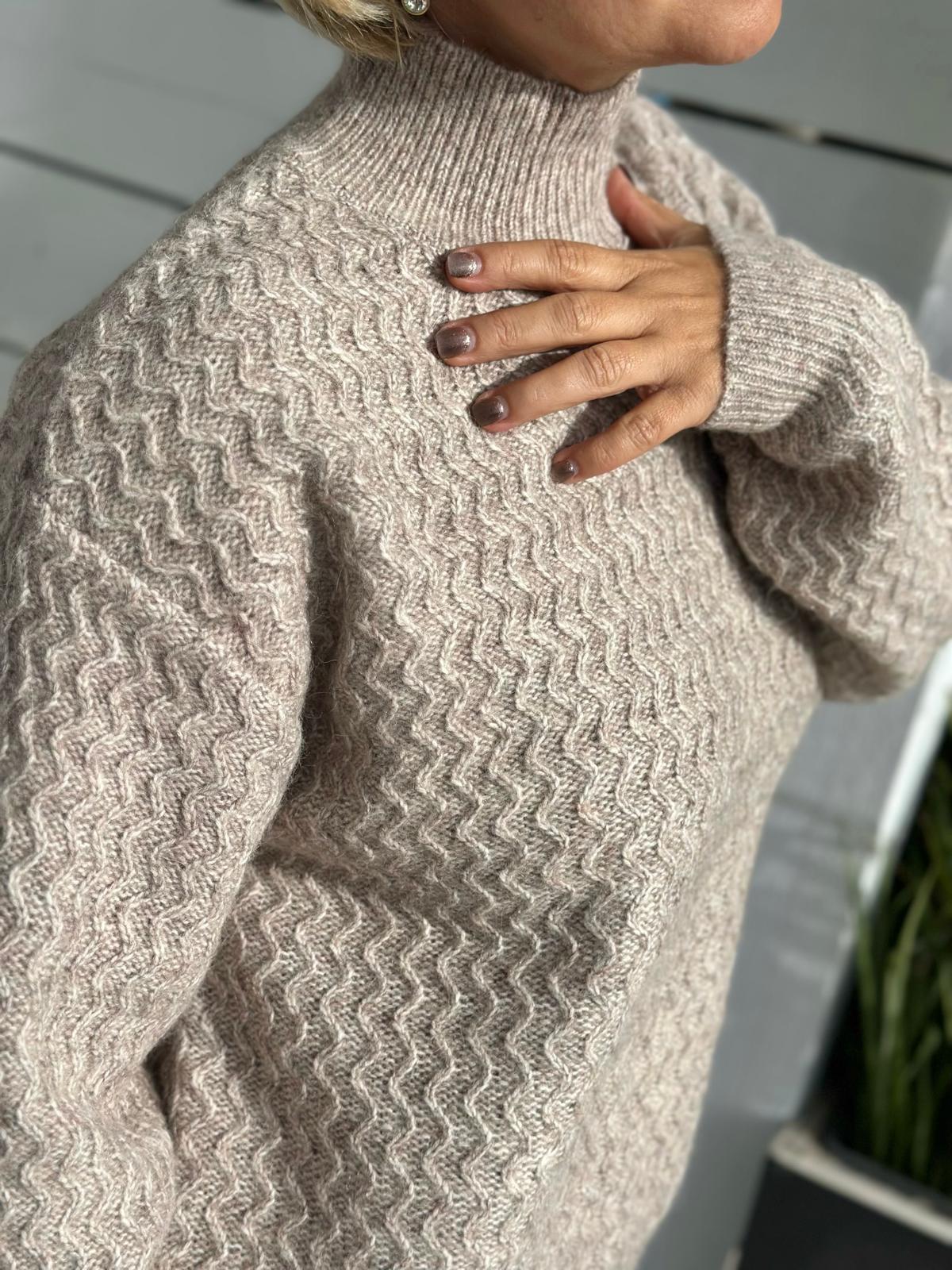 LEVETEE Strickpullover mit Wellenmuster & Stehkragen