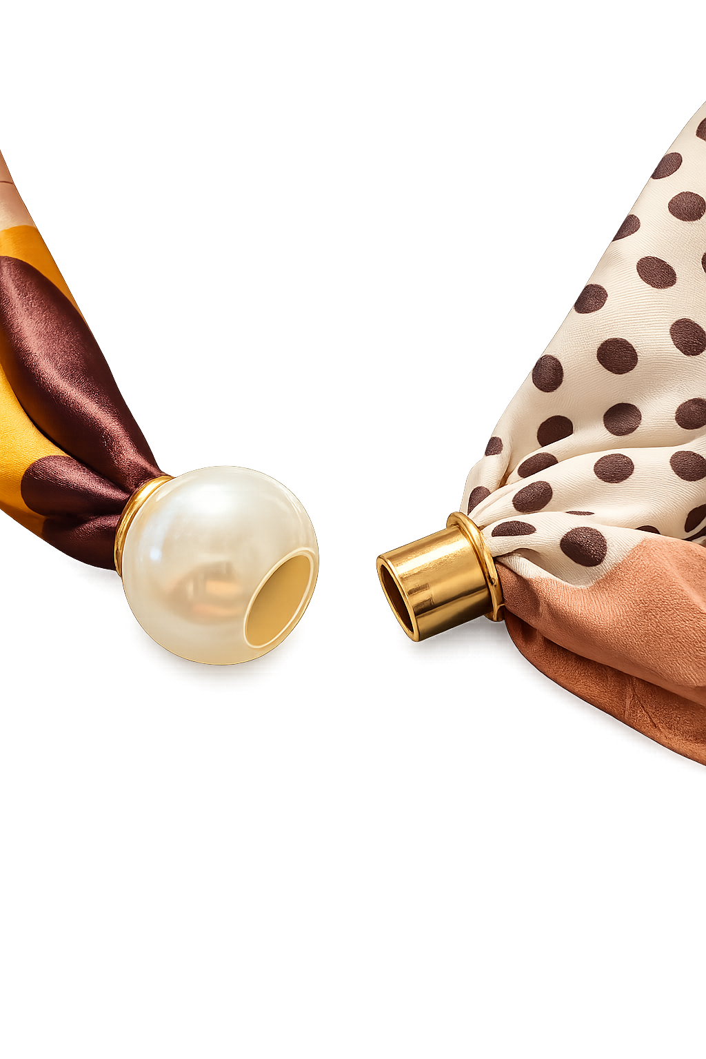 Halstuch Satin Mix – Beige & Braun mit Perlenverschluss