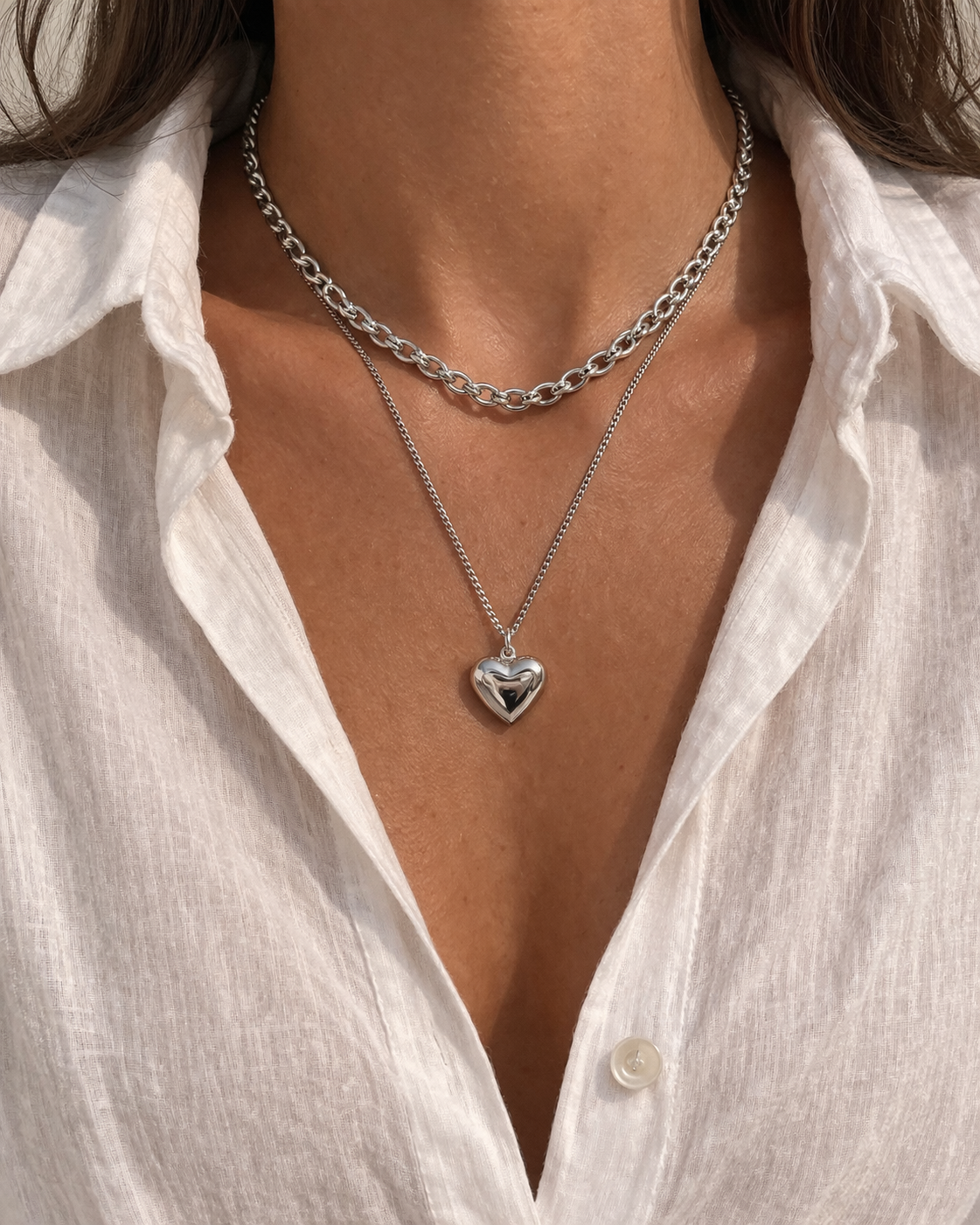 Layering Kette Silber mit Herz-Anhänger