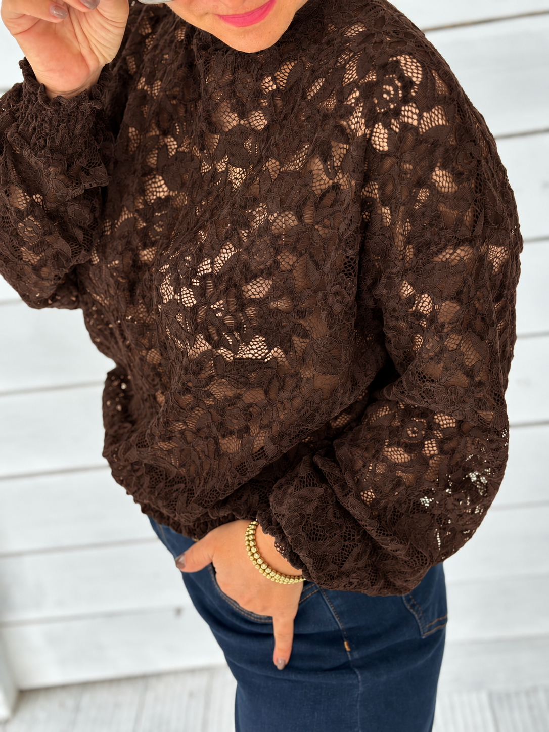Spitzenbluse „Romantic Lace“ – Marrone