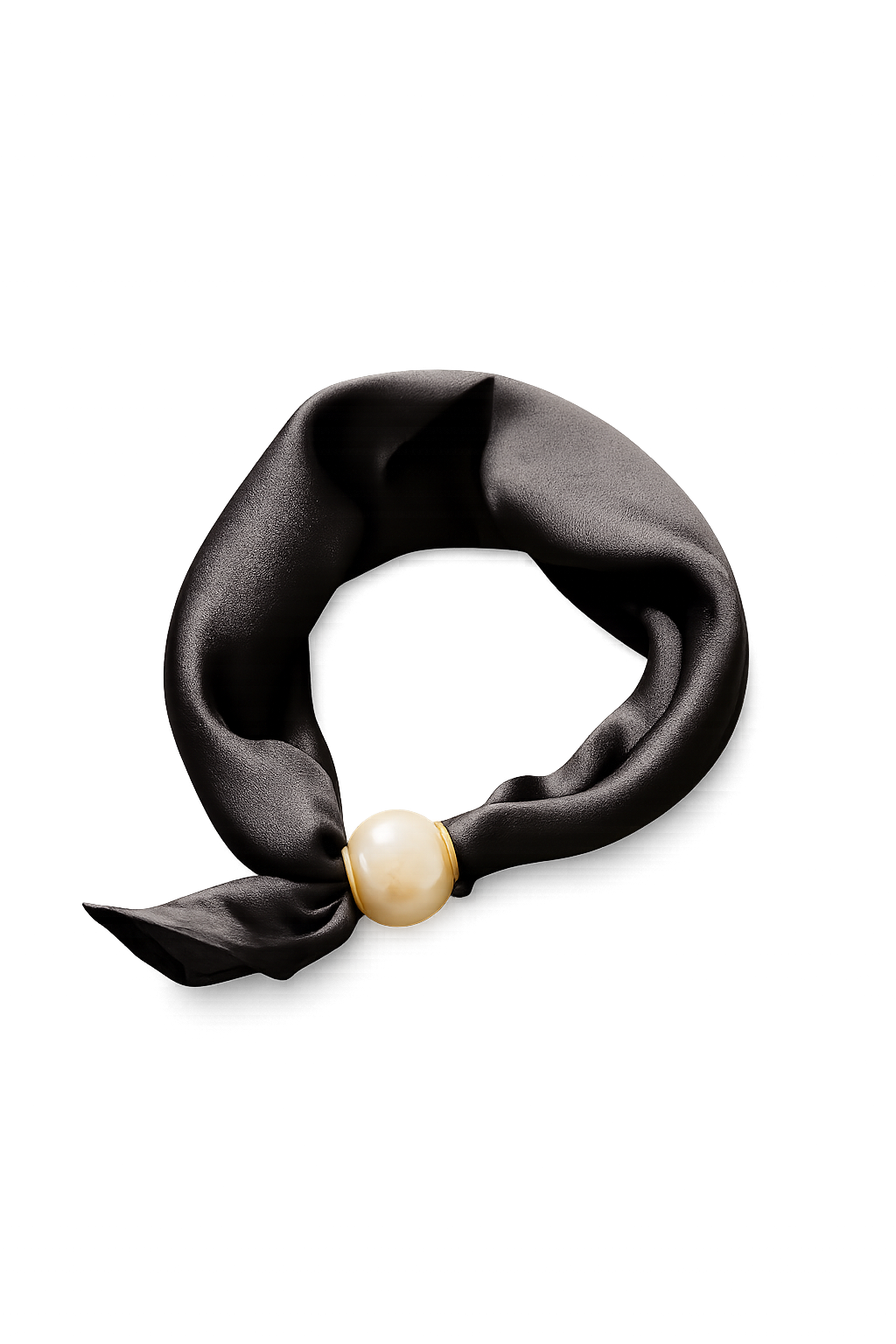 Halstuch Satin Noir – Schwarz mit Perlenverschluss