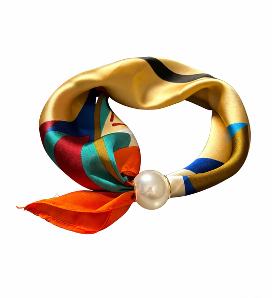 Halstuch Satin Glow – Multicolor mit Perlenverschluss