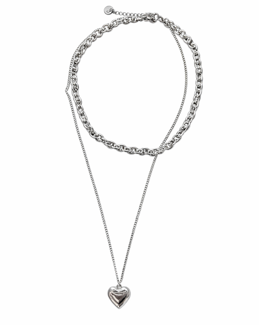 Layering Kette Silber mit Herz-Anhänger