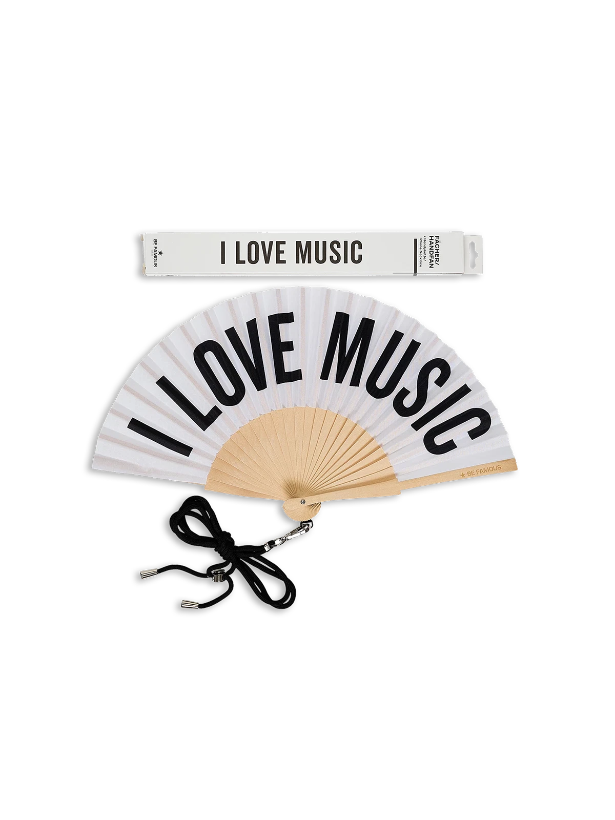 Be Famous Handfächer inclusive Handykette I LOVE MUSIC