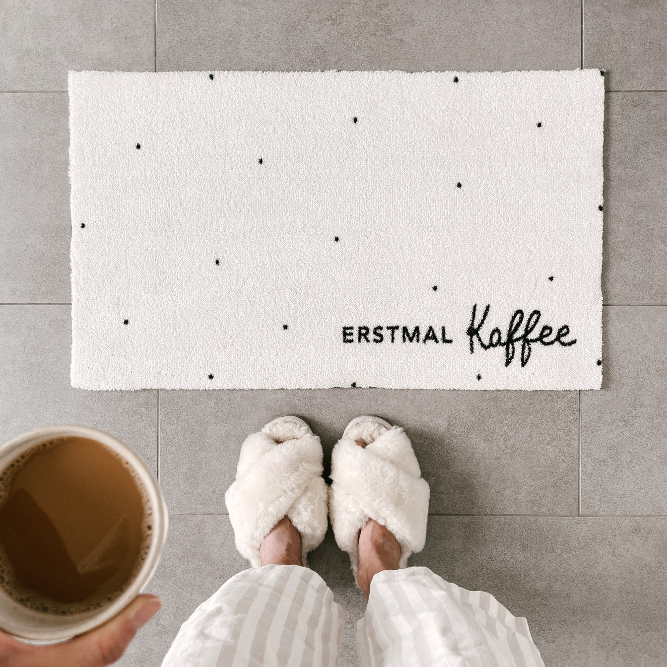 Eulenschnitt - Waschbare Fußmatte Erstmal Kaffee